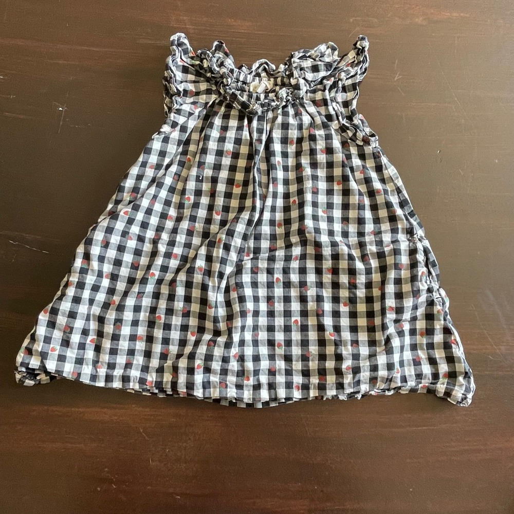 Tucker + Tate Kids Gingham Strawberry Ruffle Sleeveless Cotton Top Dress Size 2T